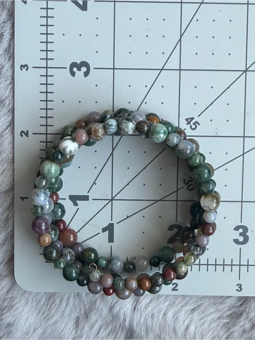 Multicolor Graduated Natural Stone Bead Memory Wire Bracelet - Green Accents